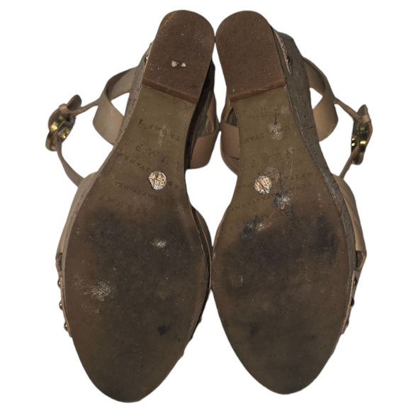 Vintage Women's Ivanka Trump Ithalina Beige Cork Wedge Leatger Sandals Size 8.5 - Picture 8 of 10